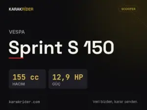 Vespa Sprint S 150 teknik veri kartı — hacim, güç, ağırlık | KARAKRİDER