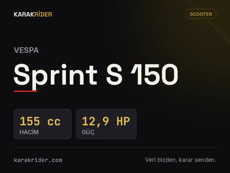 Vespa Sprint S 150 teknik veri kartı — hacim, güç, ağırlık | KARAKRİDER