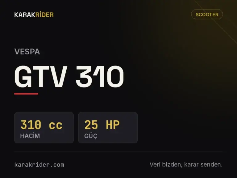 Vespa GTV 310 teknik veri kartı — hacim, güç, ağırlık | KARAKRİDER