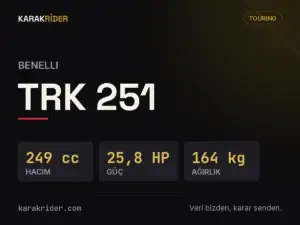 Benelli TRK 251 teknik veri kartı — hacim, güç, ağırlık | KARAKRİDER