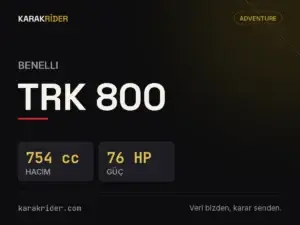 Benelli TRK 800 teknik veri kartı — hacim, güç, ağırlık | KARAKRİDER