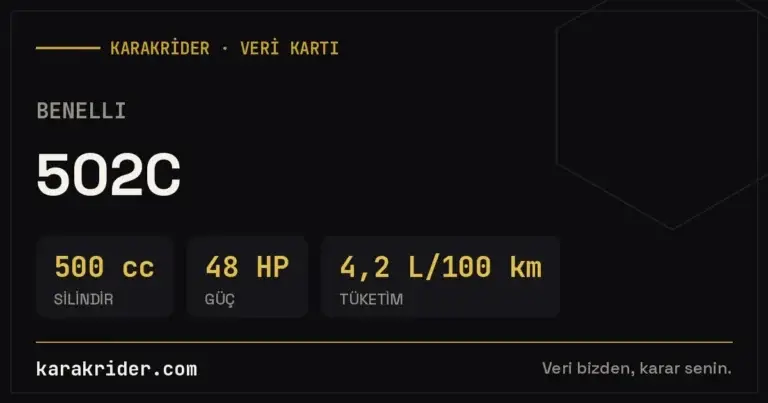 Benelli 502C Teknik Özellikleri, Yakıt Tüketimi ve İncelemesi (2026) 1 Benelli 502C teknik veri kartı — silindir, güç, tüketim | KARAKRİDER