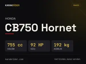 Honda CB750 Hornet teknik veri kartı — hacim, güç, ağırlık | KARAKRİDER