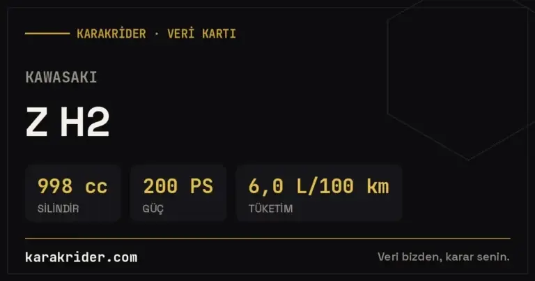 Kawasaki Z H2 teknik veri kartı — silindir, güç, tüketim | KARAKRİDER