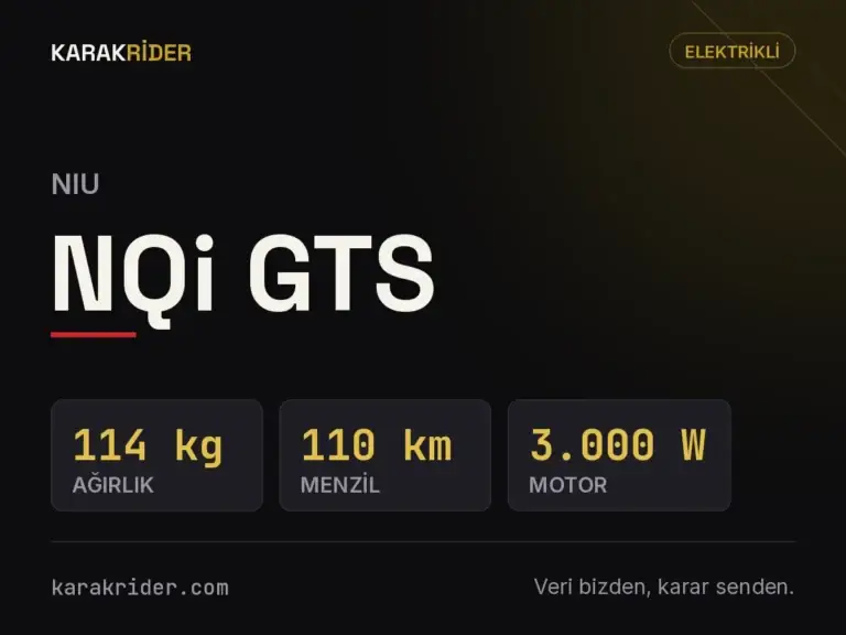 NIU NQi GTS teknik veri kartı — hacim, güç, ağırlık | KARAKRİDER