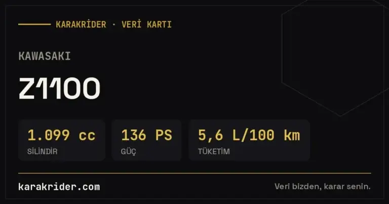 Kawasaki Z1100 teknik veri kartı — silindir, güç, tüketim | KARAKRİDER