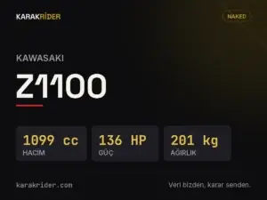Kawasaki Z1100 teknik veri kartı — hacim, güç, ağırlık | KARAKRİDER