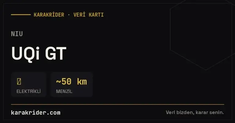 NIU UQi GT teknik veri kartı — silindir, güç, tüketim | KARAKRİDER