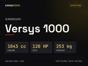 Kawasaki Versys 1000 teknik veri kartı — hacim, güç, ağırlık | KARAKRİDER