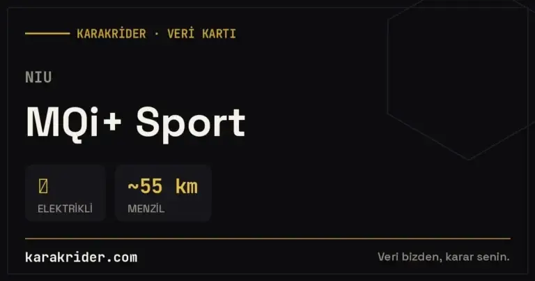 NIU MQi+ Sport teknik veri kartı — silindir, güç, tüketim | KARAKRİDER