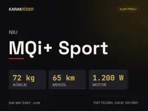 NIU MQi+ Sport teknik veri kartı — hacim, güç, ağırlık | KARAKRİDER