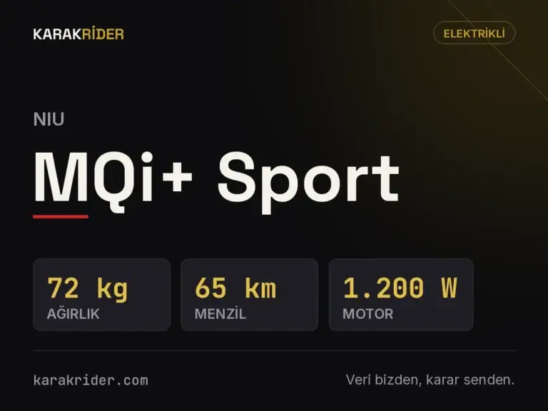 NIU MQi+ Sport teknik veri kartı — hacim, güç, ağırlık | KARAKRİDER