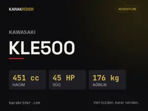 Kawasaki KLE500 teknik veri kartı — hacim, güç, ağırlık | KARAKRİDER