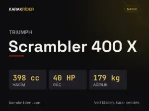 Triumph Scrambler 400 X teknik veri kartı — hacim, güç, ağırlık | KARAKRİDER