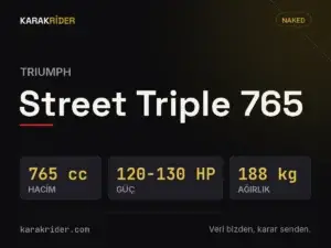 Triumph Street Triple 765 teknik veri kartı — hacim, güç, ağırlık | KARAKRİDER