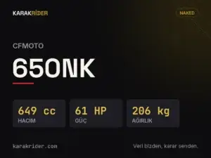 CFMOTO 650NK teknik veri kartı — hacim, güç, ağırlık | KARAKRİDER
