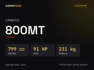 CFMOTO 800MT teknik veri kartı — hacim, güç, ağırlık | KARAKRİDER