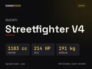 Ducati Streetfighter V4 teknik veri kartı — hacim, güç, ağırlık | KARAKRİDER