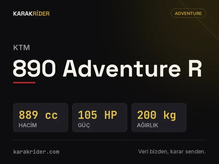 KTM 890 Adventure R teknik veri kartı — hacim, güç, ağırlık | KARAKRİDER