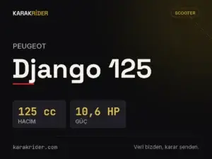 Peugeot Django 125 teknik veri kartı — hacim, güç, ağırlık | KARAKRİDER