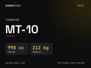 Yamaha MT-10 teknik veri kartı — hacim, güç, ağırlık | KARAKRİDER