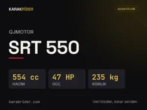 QJMotor SRT 550 teknik veri kartı — hacim, güç, ağırlık | KARAKRİDER