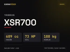 Yamaha XSR700 teknik veri kartı — hacim, güç, ağırlık | KARAKRİDER