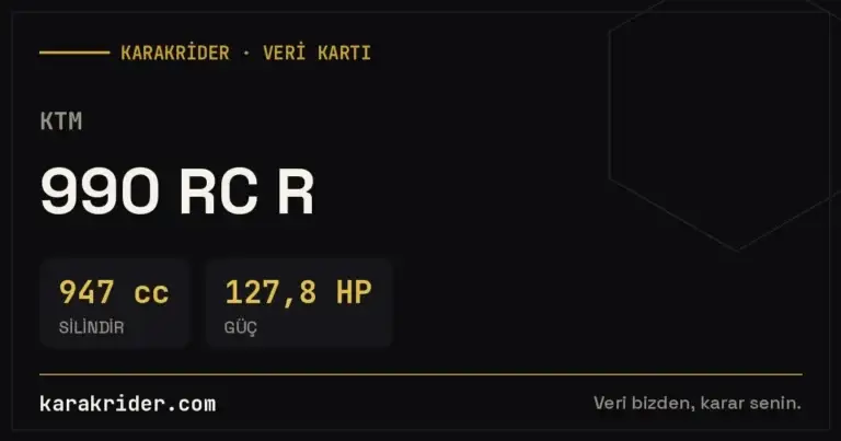KTM 990 RC R Teknik Özellikleri, Yakıt Tüketimi ve İncelemesi (2026) 1 KTM 990 RC R teknik veri kartı — silindir, güç, tüketim | KARAKRİDER