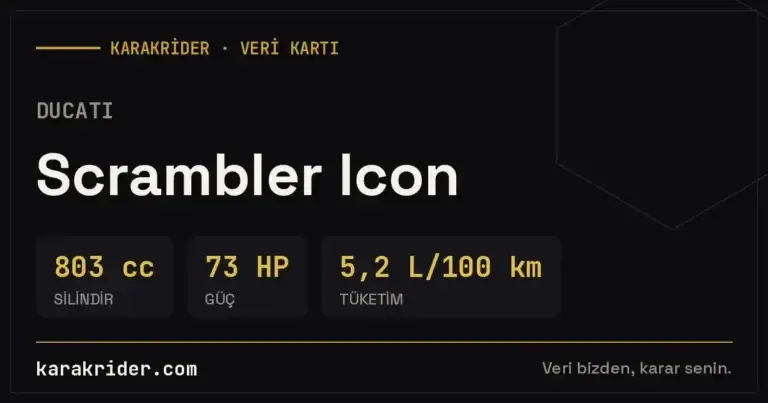 Ducati Scrambler Icon teknik veri kartı — silindir, güç, tüketim | KARAKRİDER