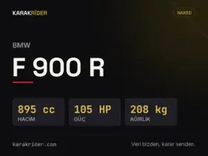 BMW F 900 R teknik veri kartı — hacim, güç, ağırlık | KARAKRİDER
