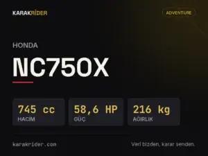 Honda NC750X teknik veri kartı — hacim, güç, ağırlık | KARAKRİDER