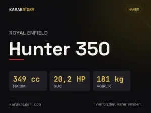 Royal Enfield Hunter 350 teknik veri kartı — hacim, güç, ağırlık | KARAKRİDER
