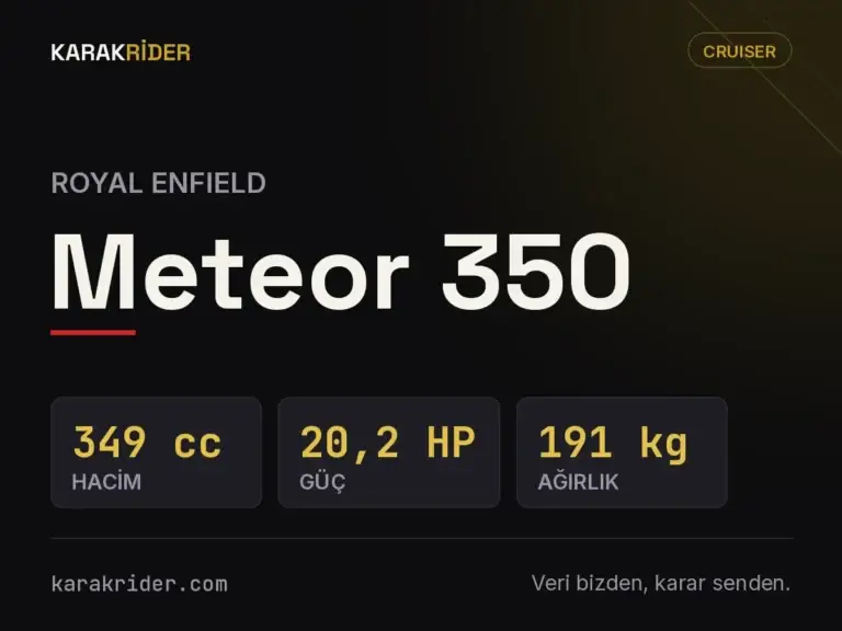 Royal Enfield Meteor 350 teknik veri kartı — hacim, güç, ağırlık | KARAKRİDER