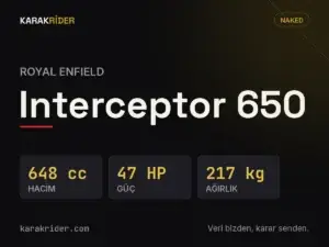 Royal Enfield Interceptor 650 teknik veri kartı — hacim, güç, ağırlık | KARAKRİDER